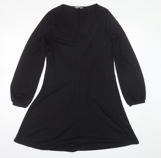 Additional front view of Nutmeg women’s black polyester shift, size UK 10, v-neck