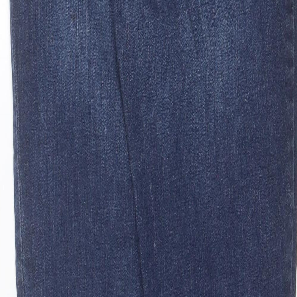 Brand and care label for Denim & Co. women’s blue cotton skinny jeans, size UK 8, 29-inch leg regular