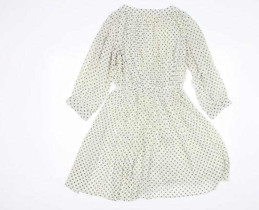 H&M Womens White Polka Dot Polyester Shift Size 6 Round Neck