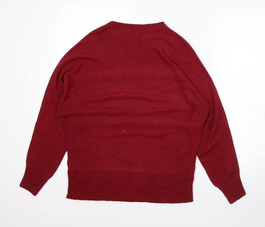 TU Womens Red Round Neck Striped Acrylic Pullover Jumper Size 8