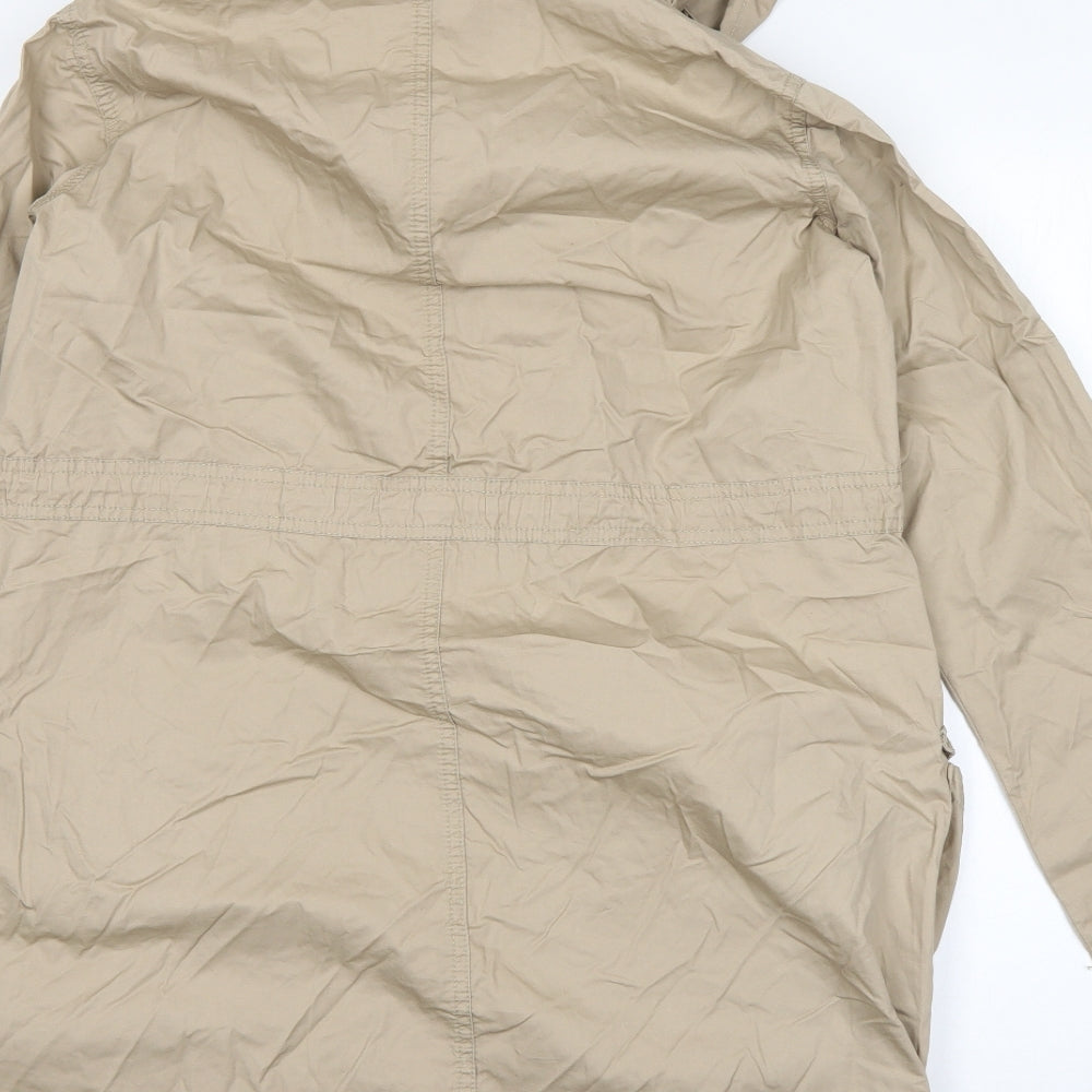 Brand and care label for New Look women’s beige overcoat coat, size UK 8