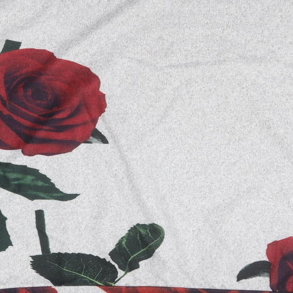 Izabel Womens Grey Round Neck Floral Polyester Pullover Jumper Size 12