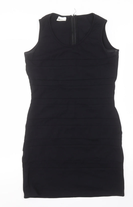 IMAGES Womens Black Nylon Pencil Dress Size 14 Round Neck