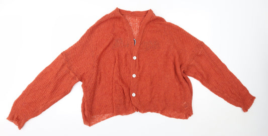 SheIn Womens Orange Round Neck Acrylic Cardigan Jumper Size XL - Baby Girl