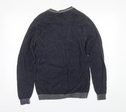 George Mens Blue V-Neck Cotton Pullover Jumper Size M