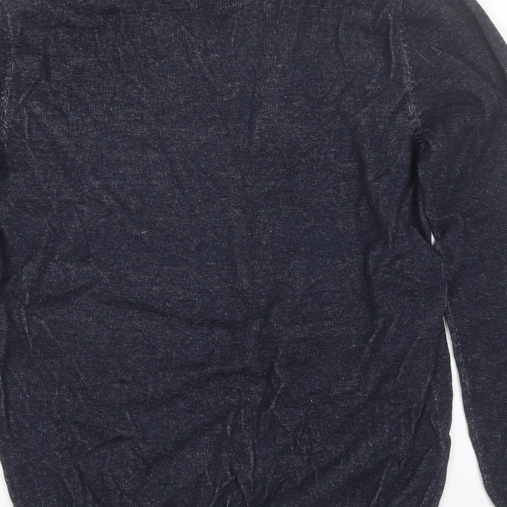 George Mens Blue V-Neck Cotton Pullover Jumper Size M