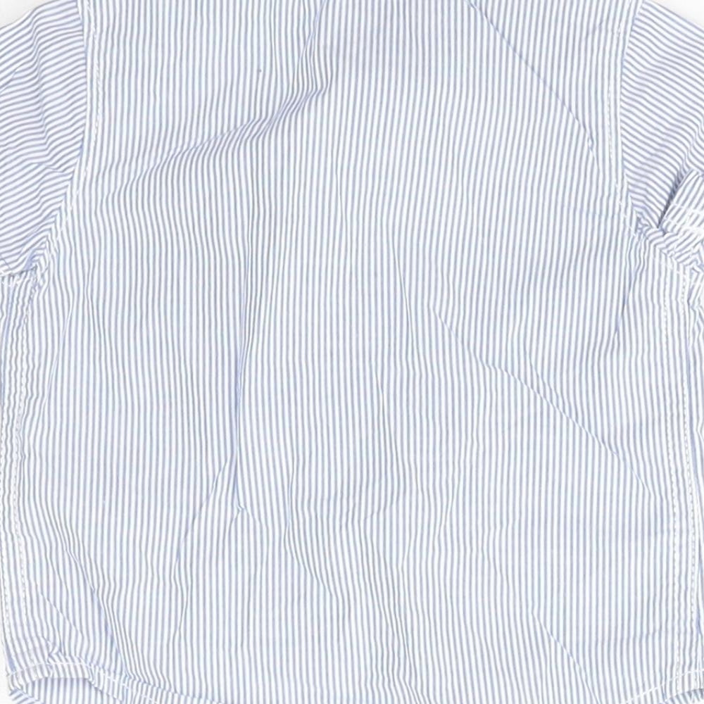 Brand and care label for Carter's Baby Blue Striped 100% Cotton Basic Button-Up, size 0-3, Months Collared