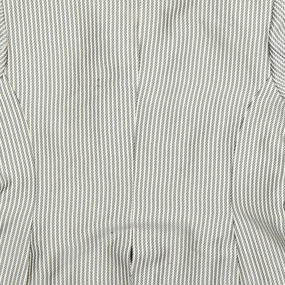 Brand and care label for Presen women’s beige striped jacket blazer, size UK 12, zip