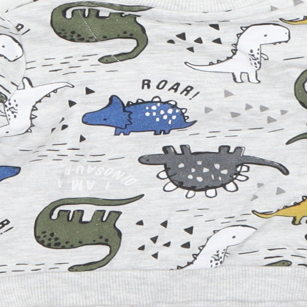 F&F Boys Grey Cotton Pullover Jumper Size 0-3 Months - dinosaurs