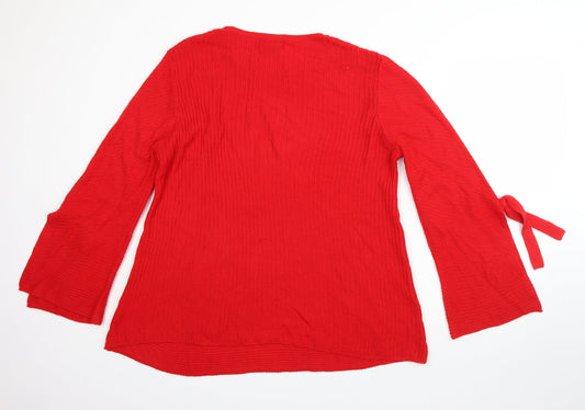 F&F Womens Red Round Neck Acrylic Pullover Jumper Size 16