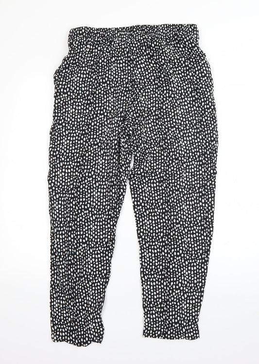 Classics Womens Black Animal Print Viscose Harem Trousers Size 12 L25 in Regular