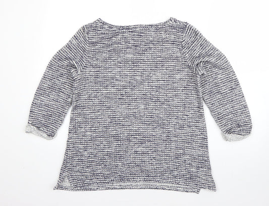 George Womens Blue Round Neck Striped Cotton Pullover Jumper Size 12