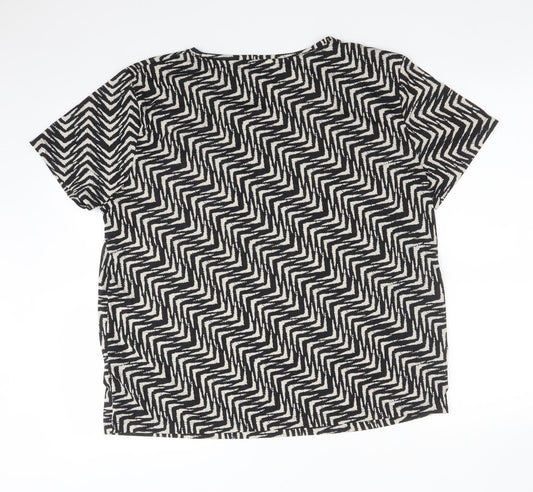 M&S Womens Multicoloured Geometric Polyester Basic T-Shirt Size 16 Round Neck