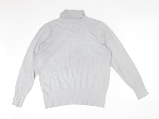 Back view of CMD women’s grey acrylic basic t-shirt, size L, roll neck