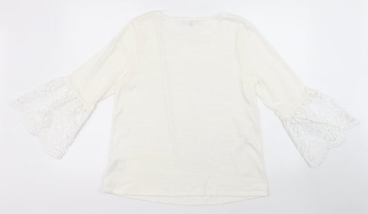 Cable & Gauge Womens Ivory Round Neck Polyester Pullover Jumper Size L