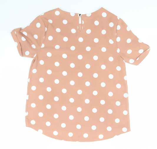 Primark Womens Red Polka Dot Polyester Basic T-Shirt Size 12 Round Neck