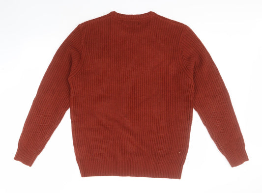 Brave Soul Mens Red Round Neck Acrylic Pullover Jumper Size L