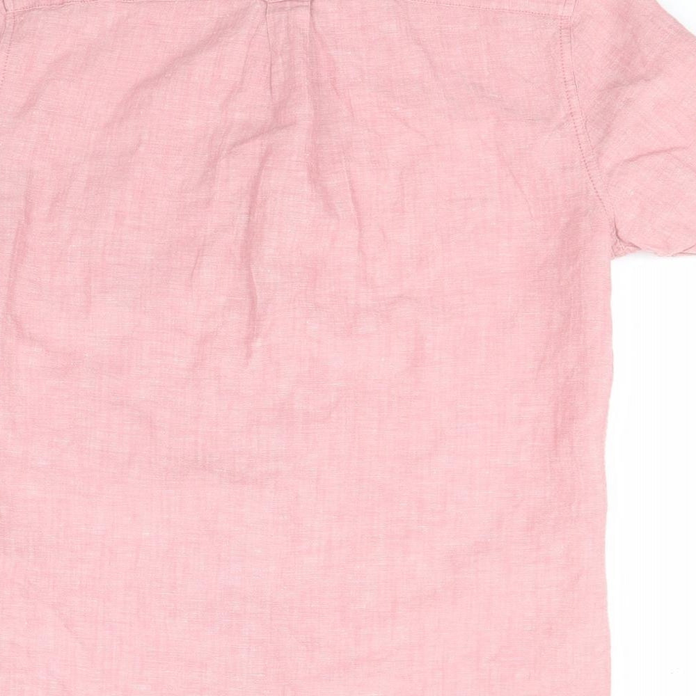 NEXT Womens Pink Linen Basic Button-Up Size M Collared