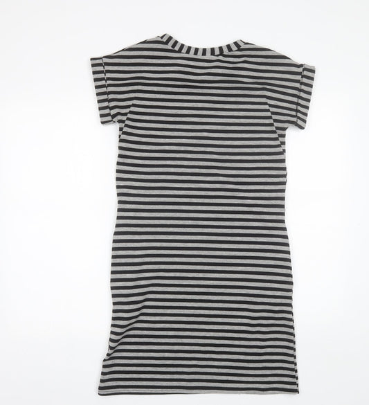New Look Womens Black Striped Polyester Shift Size 6 Round Neck