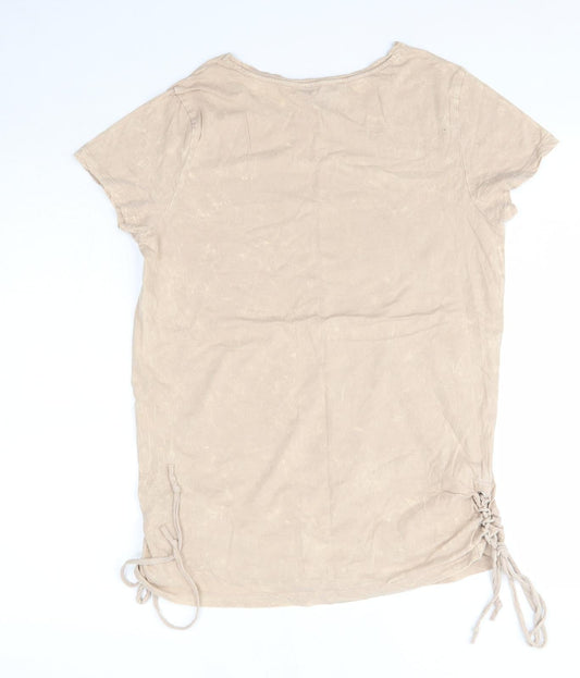 Primark Womens Brown 100% Cotton Basic Blouse Size 8 Round Neck