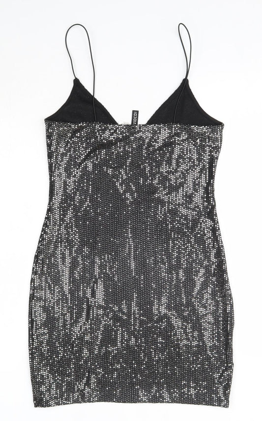 H&M Womens Silver Polyester Pencil Dress Size S V-Neck
