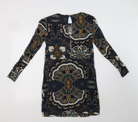 H&M Womens Multicoloured Floral Viscose Shift Size 6 Round Neck Button