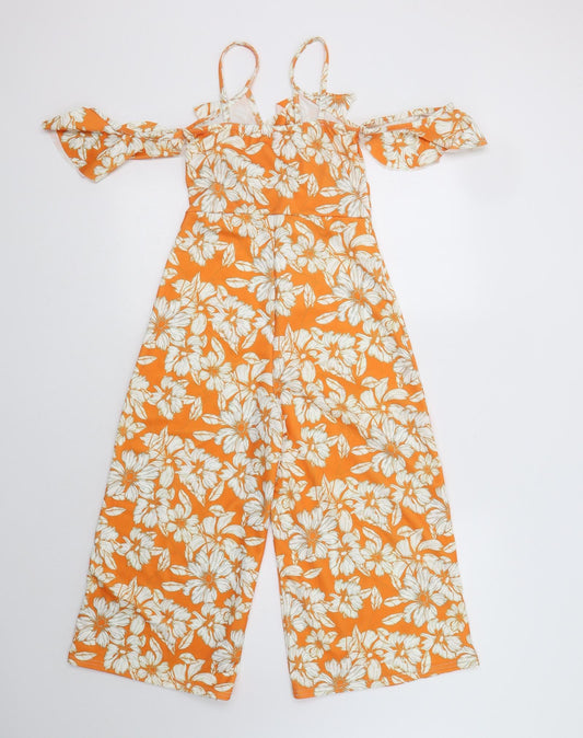 In the Style Womens Orange Floral Polyester Jumpsuit One-Piece Size 6 L21 in