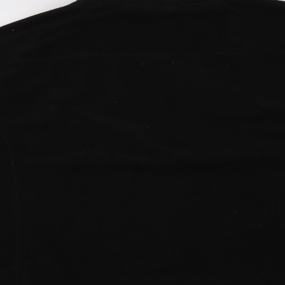 Brand and care label for Karrim women’s black polyester henley hoodie, size L, zip