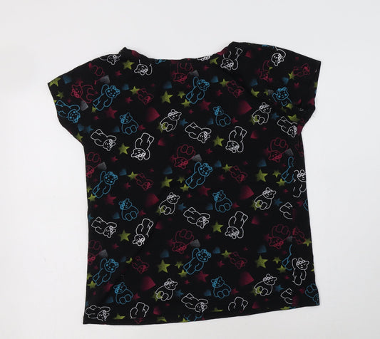 George Womens Black Geometric Polyester Basic Polo Size 12 Crew Neck - Teddy Bear Print