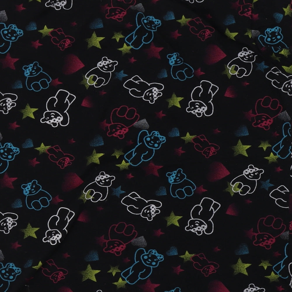 Brand and care label for George women’s black geometric polyester basic polo, size UK 12, crew neck - teddy bear print