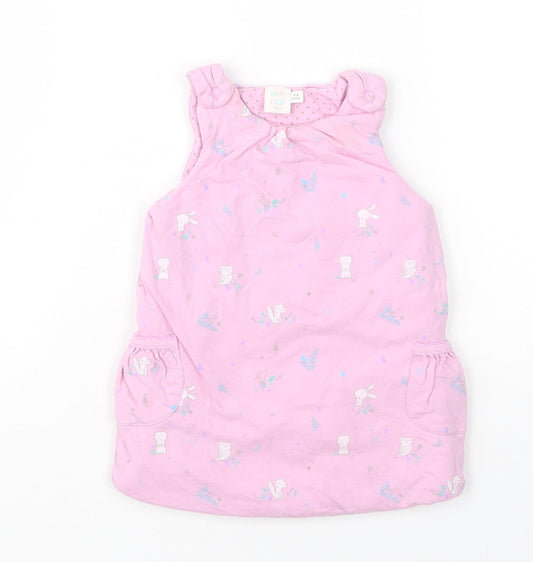 Mini Club Girls Pink Floral Cotton Jumper Dress Size 3-6 Months Round Neck