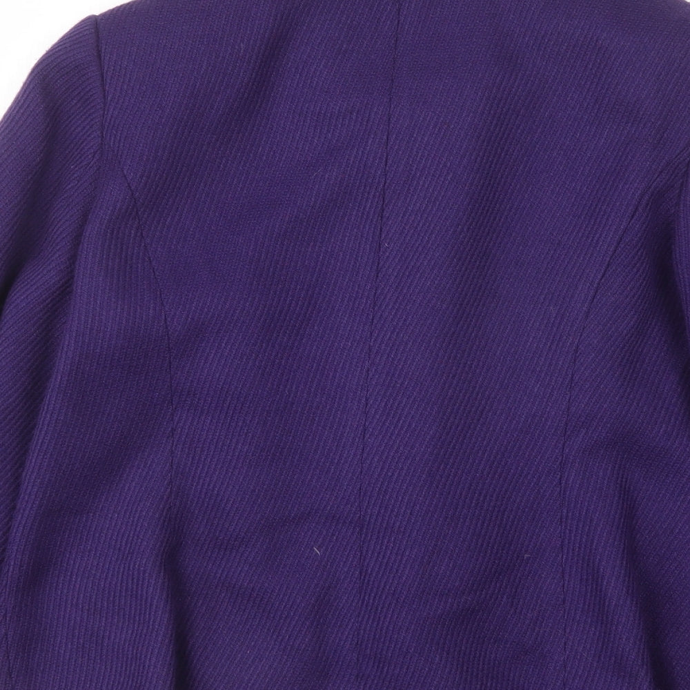 Brand and care label for M&Co women’s purple overcoat coat, size UK 14