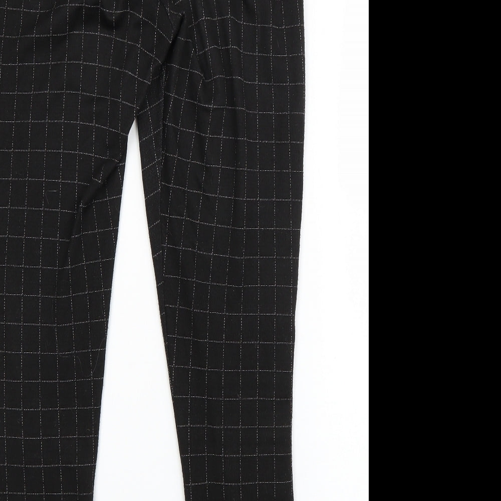 Brand and care label for F&F women’s black check viscose dress pants trousers, size UK 12, 26-inch leg regular
