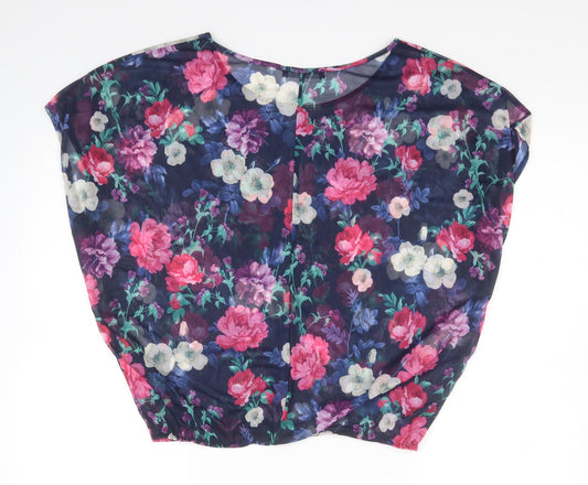 Atmosphere Womens Purple Floral Polyester Basic Blouse Size 14 Round Neck