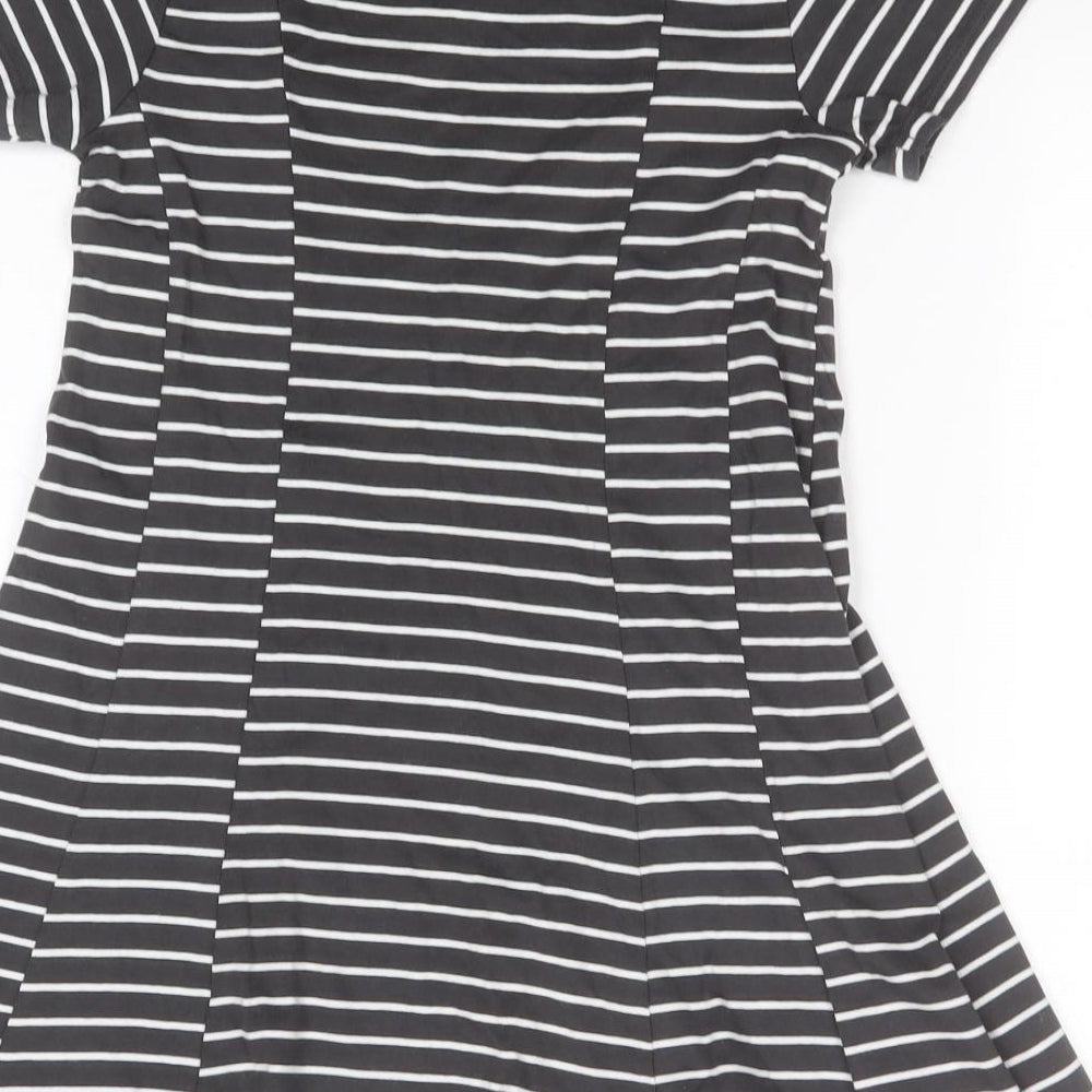 NEXT Girls Green Striped Cotton A-Line Size 7 Years Round Neck