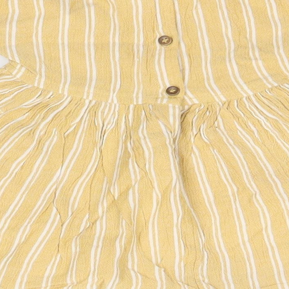 NEXT Girls Orange Striped Viscose A-Line Size 3-6 Months Round Neck