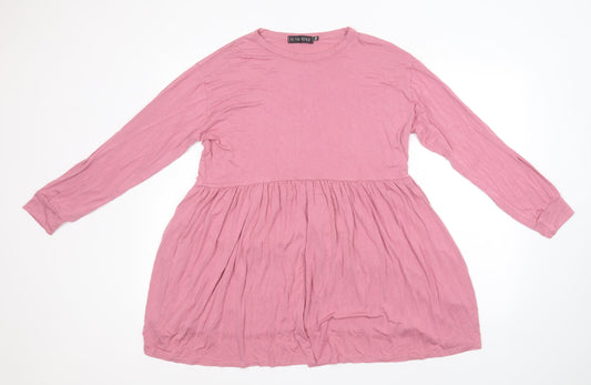 Additional front view of In the Style women’s pink viscose a-line, size UK 10, round neck