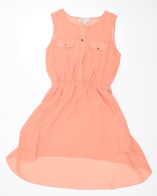 Additional front view of Cameo Rose women’s orange polyester a-line, size UK 12, round neck