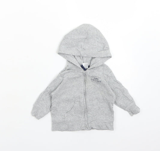 CARTERS Boys Grey Cotton Full Zip Jumper Size 3-6 Months - LITTLE GENTLEMAN