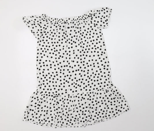 Papaya Womens White Polka Dot Viscose A-Line Size 8 Off the Shoulder