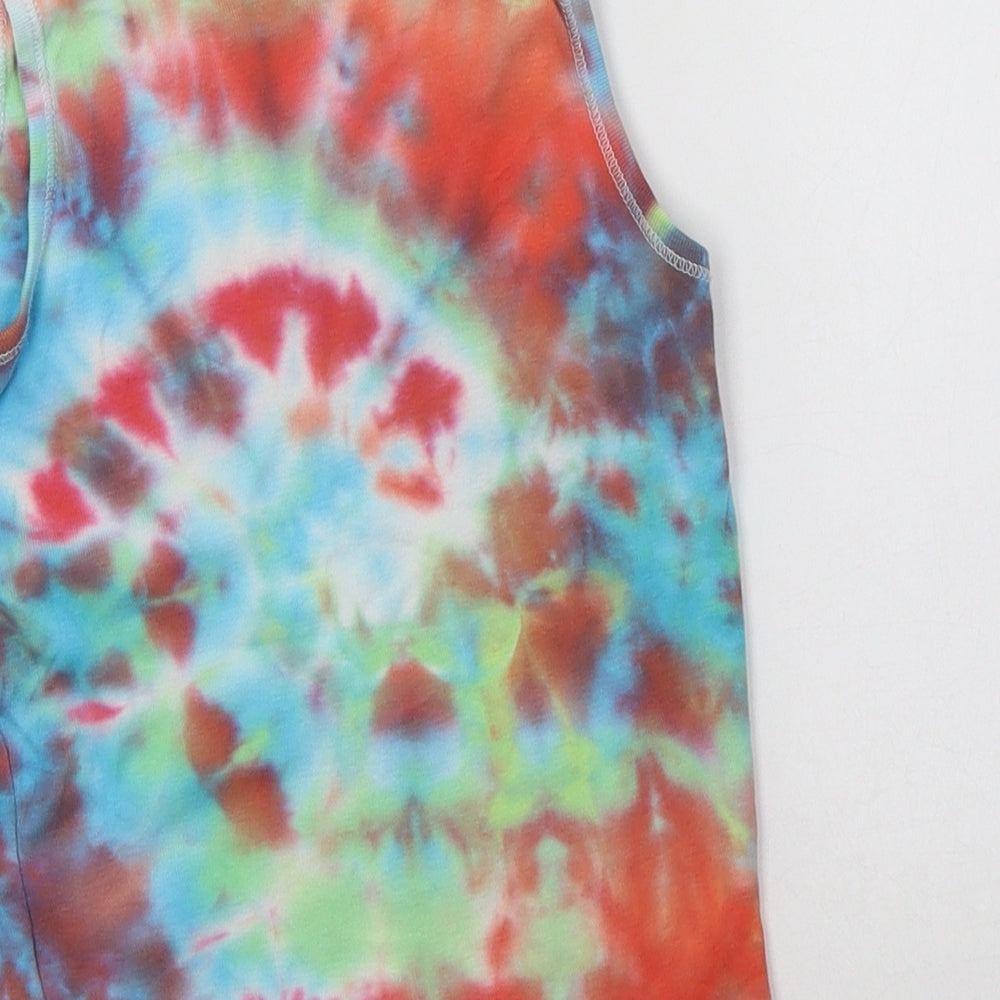 Brand and care label for Next girls’ multicoloured batik cotton basic tank, size 5-6, years round neck