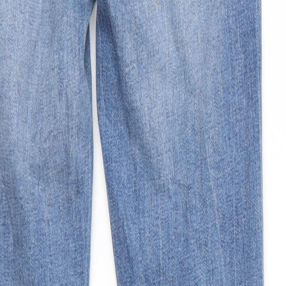 Brand and care label for Denim Co women’s blue cotton skinny jeans, size UK 4, 28-inch leg regular zip - slightly distressed
