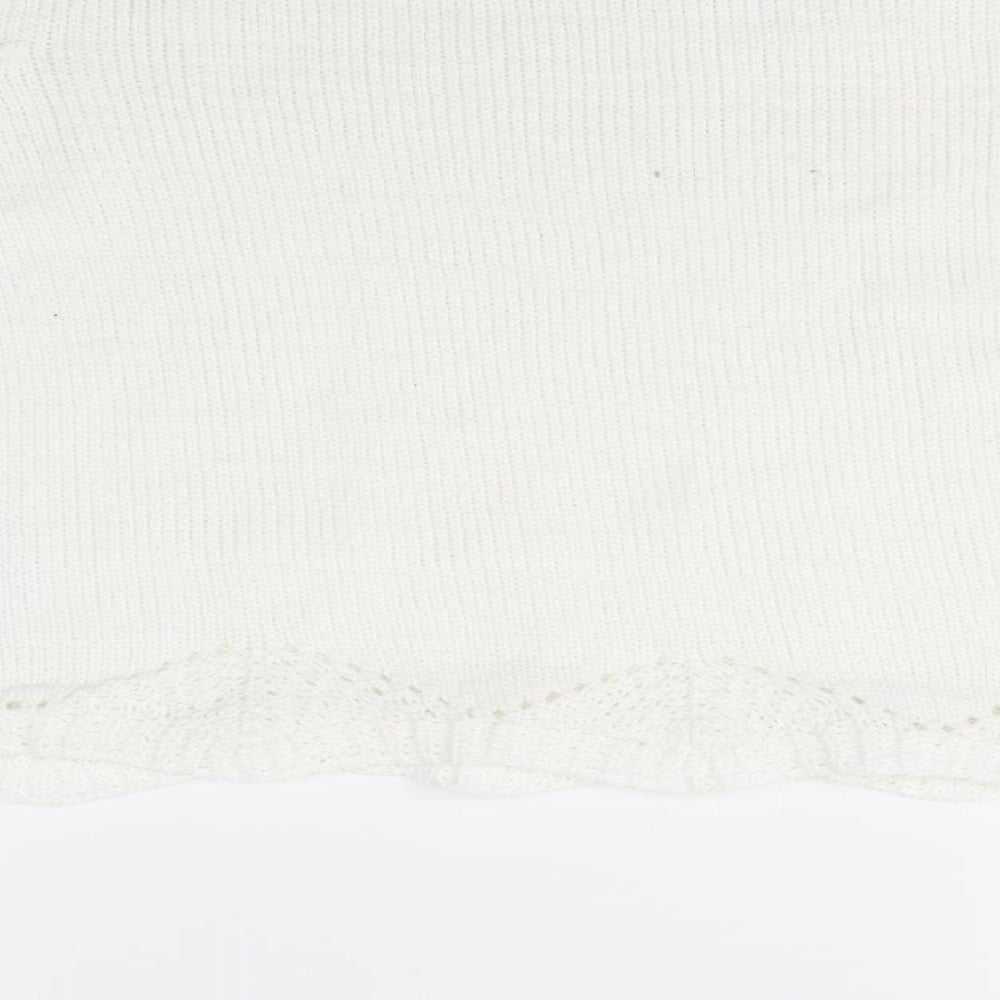 Primark Womens White Round Neck Polyester Pullover Jumper Size L - Scalloped Hemline