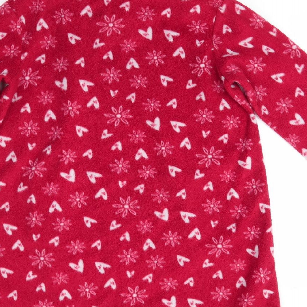 Avon Womens Red Geometric Polyester Nightshirt Size 6 Zip - Snowflake & heart print Henley Front Pocket
