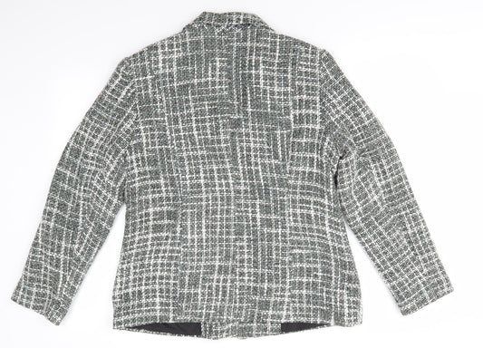 Classics Womens Green Check Jacket Size 14 Button - Green Mix Heavy Hessian like fabric