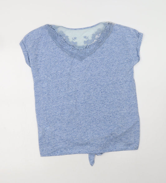 F&F Womens Blue Polyester Basic Blouse Size 6 Crew Neck - Lace Detail