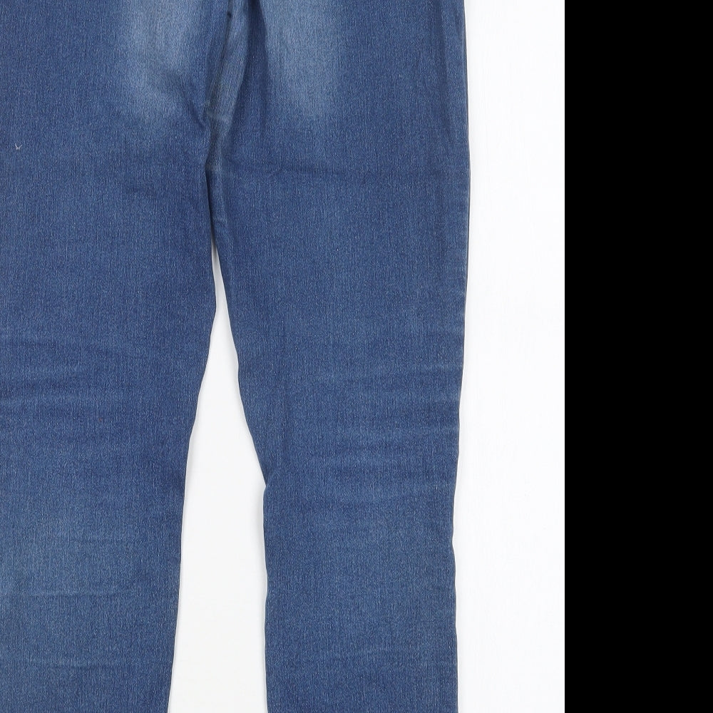 Brand and care label for Denim Co women’s blue cotton skinny jeans, size UK 12, 28-inch leg regular