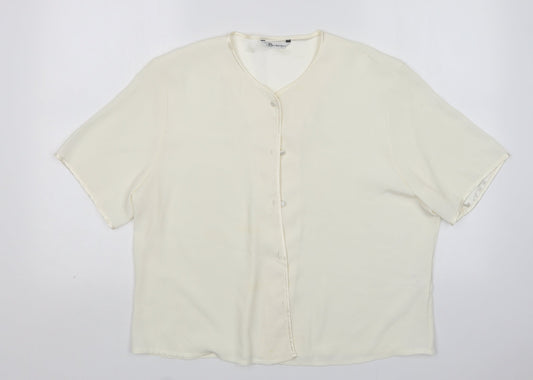 Additional front view of Berkertex women’s ivory polyester basic button-up, size UK 18, round neck