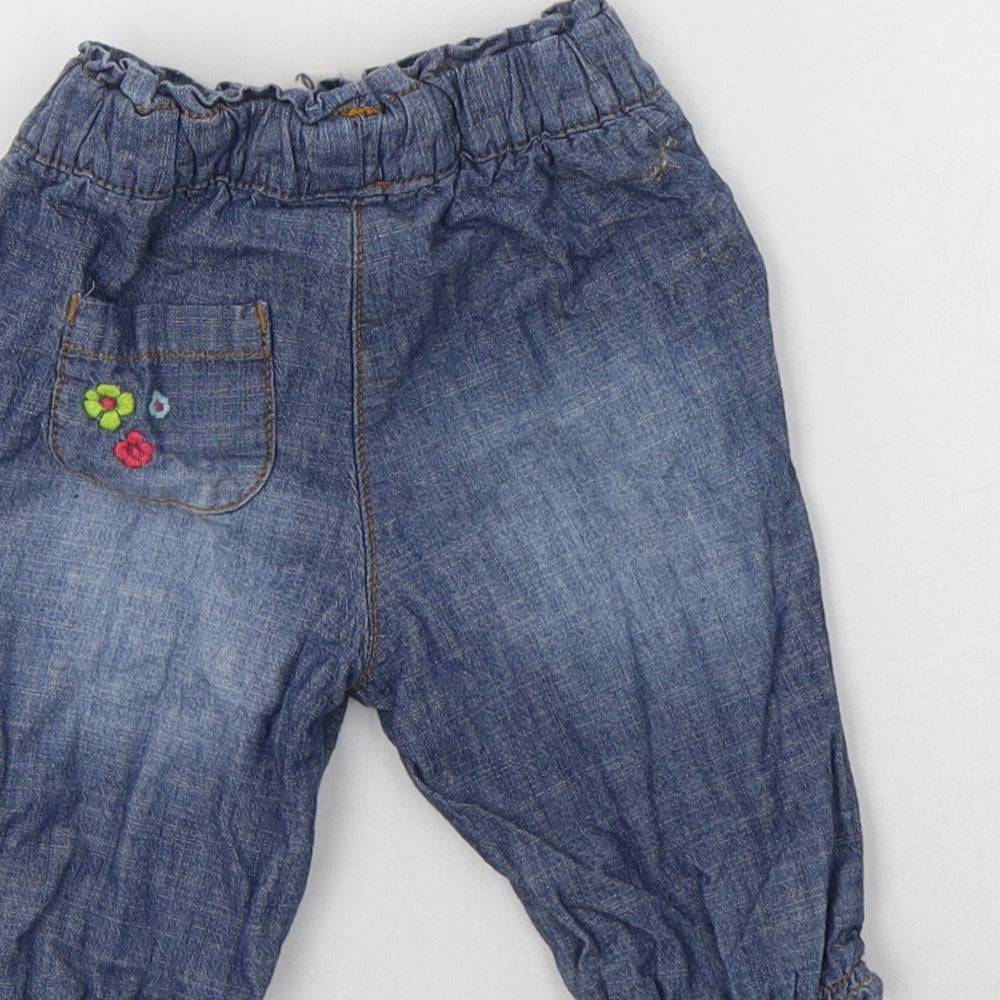 NEXT Baby Blue Cotton Jogger Jeans Size 3-6 Months Drawstring - Bunny
