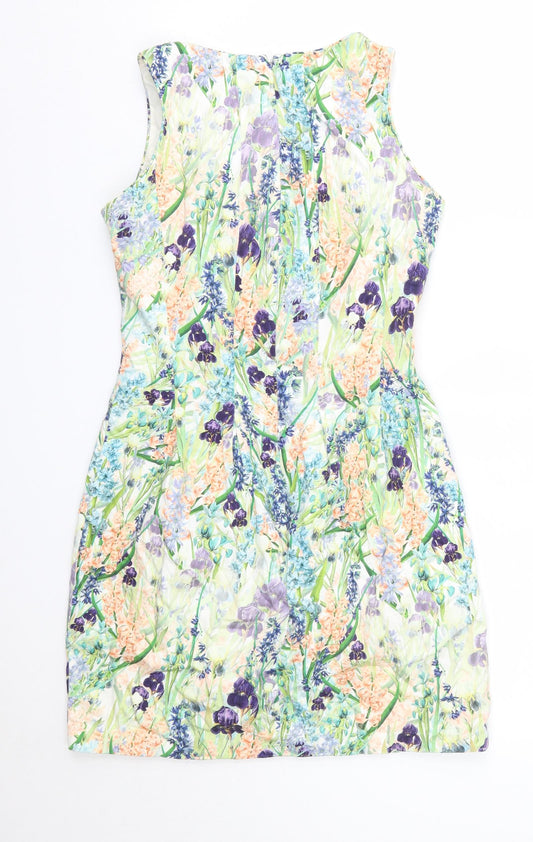 Coast Womens Multicoloured Floral Cotton A-Line Size 8 Round Neck